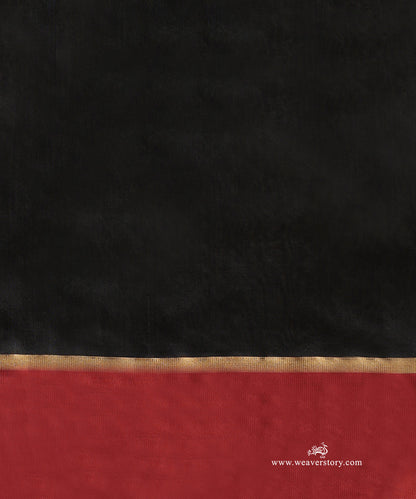 Black_Handloom_Pure_Silk_Chanderi_Saree_With_Tulip_Flower_Motifs_And_Dark_Peach_Mashroo_Border_WeaverStory_05
