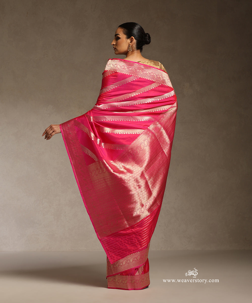 Hot_Pink_Handloom_Pure_Katan_Silk_Saree_With_Kadhwa_Diagonol_Bel_WeaverStory_03