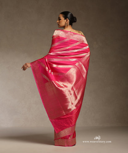 Hot_Pink_Handloom_Pure_Katan_Silk_Saree_With_Kadhwa_Diagonol_Bel_WeaverStory_03