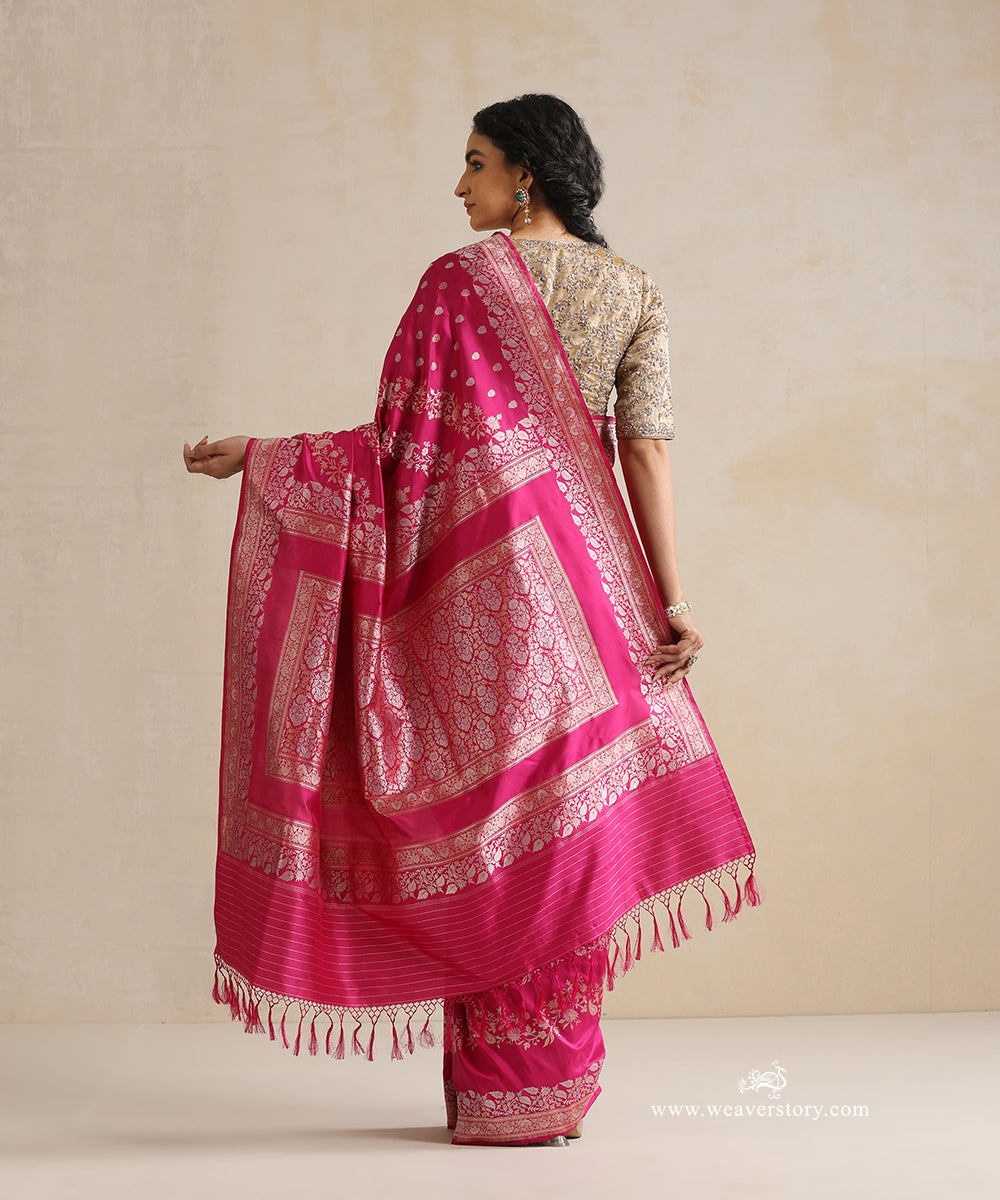 Handloom_Rani_Pink_Pure_Katan_Silk_Banarasi_Saree_With_Gold_And_Silver_Floral_Aada_Jaal_WeaverStory_03