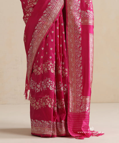Handloom_Rani_Pink_Pure_Katan_Silk_Banarasi_Saree_With_Gold_And_Silver_Floral_Aada_Jaal_WeaverStory_04
