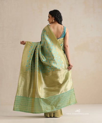 Handloom_Parrot_Green_Pure_Satin_Silk_Tanchoi_Banarasi_Saree_With_Turquoise_Meena_Shikargah_Motifs_WeaverStory_03