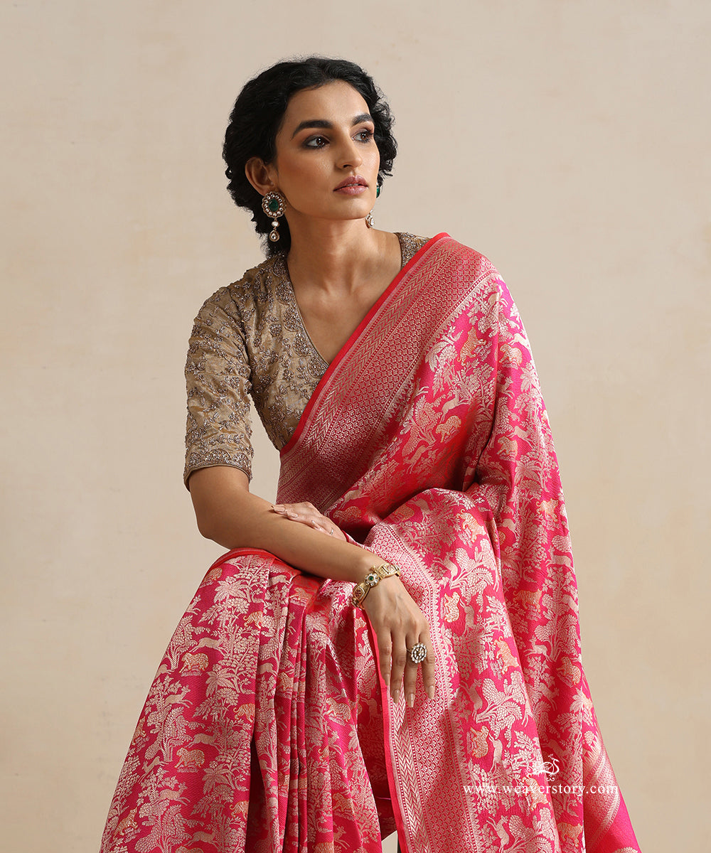 Handloom_Pink_Pure_Soft_Katan_Silk_Kimkhab_Shikargah_Banarasi_Saree_WeaverStory_01