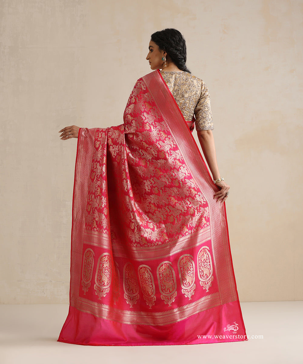 Handloom_Pink_Pure_Soft_Katan_Silk_Kimkhab_Shikargah_Banarasi_Saree_WeaverStory_03