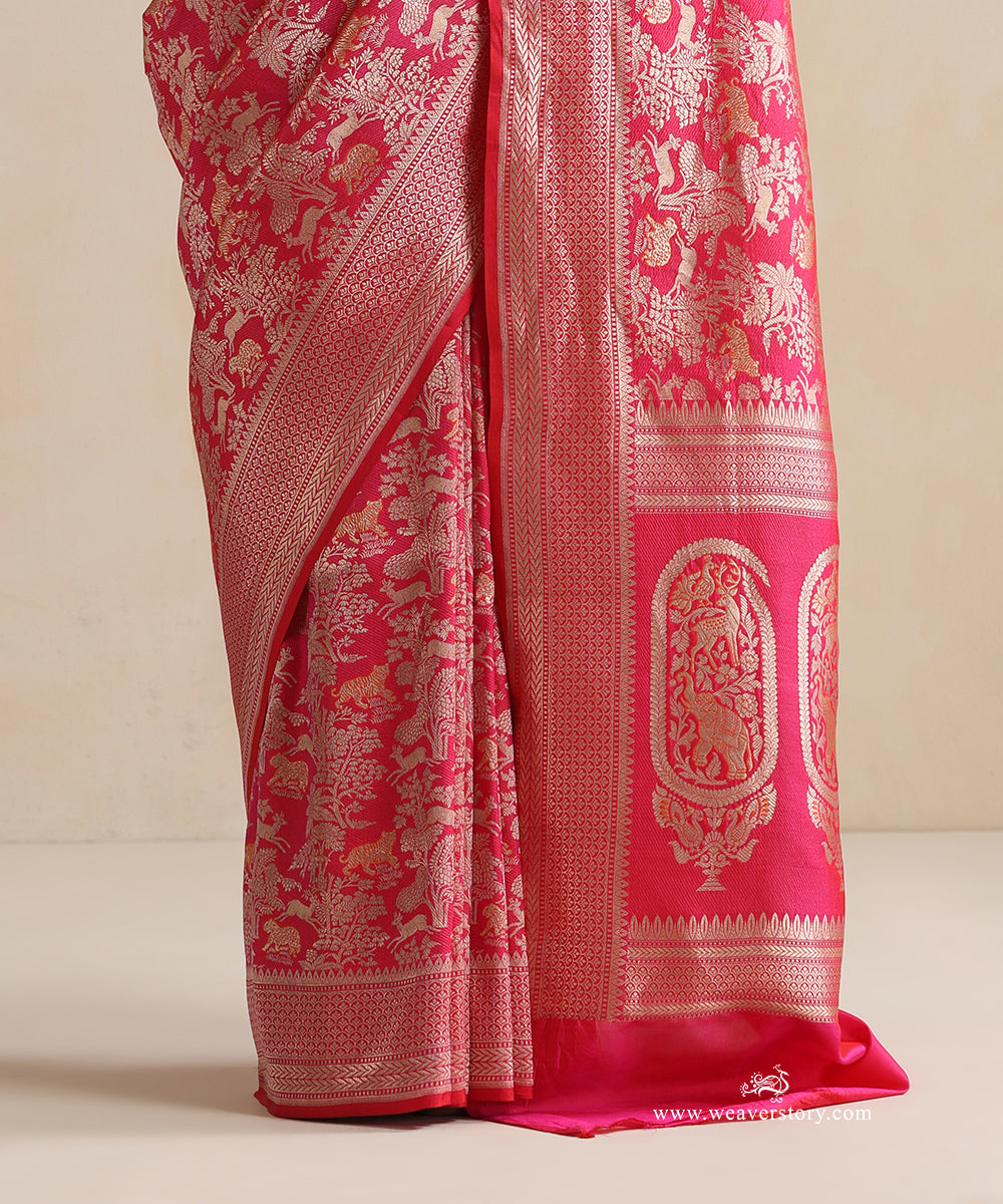 Handloom_Pink_Pure_Soft_Katan_Silk_Kimkhab_Shikargah_Banarasi_Saree_WeaverStory_04