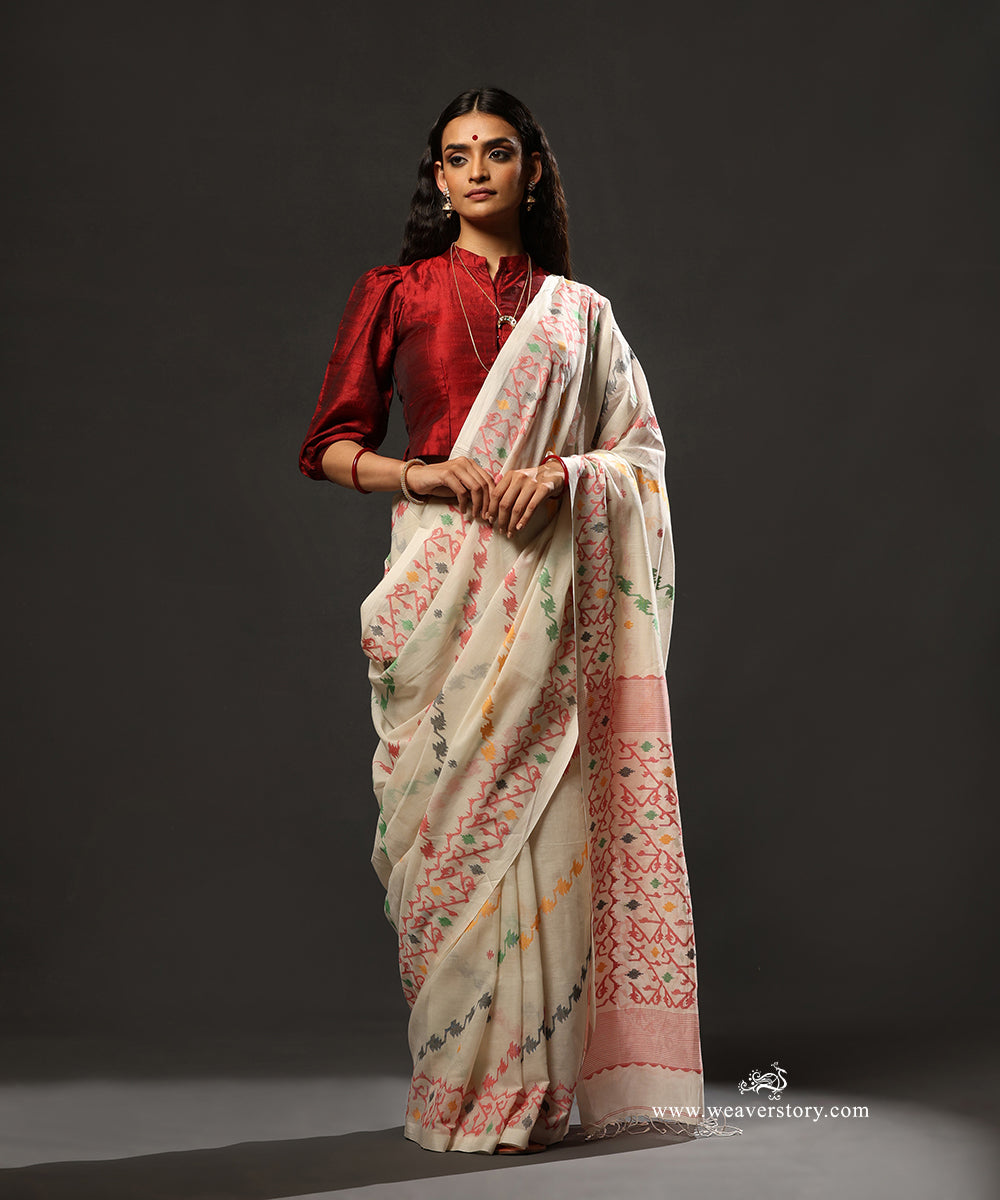 Off_White_Handloom_Handspun_Pure_Cotton_Dhakai_Jamadani_Saree_With_Multi_Colour_Aada_Jaal_WeaverStory_01