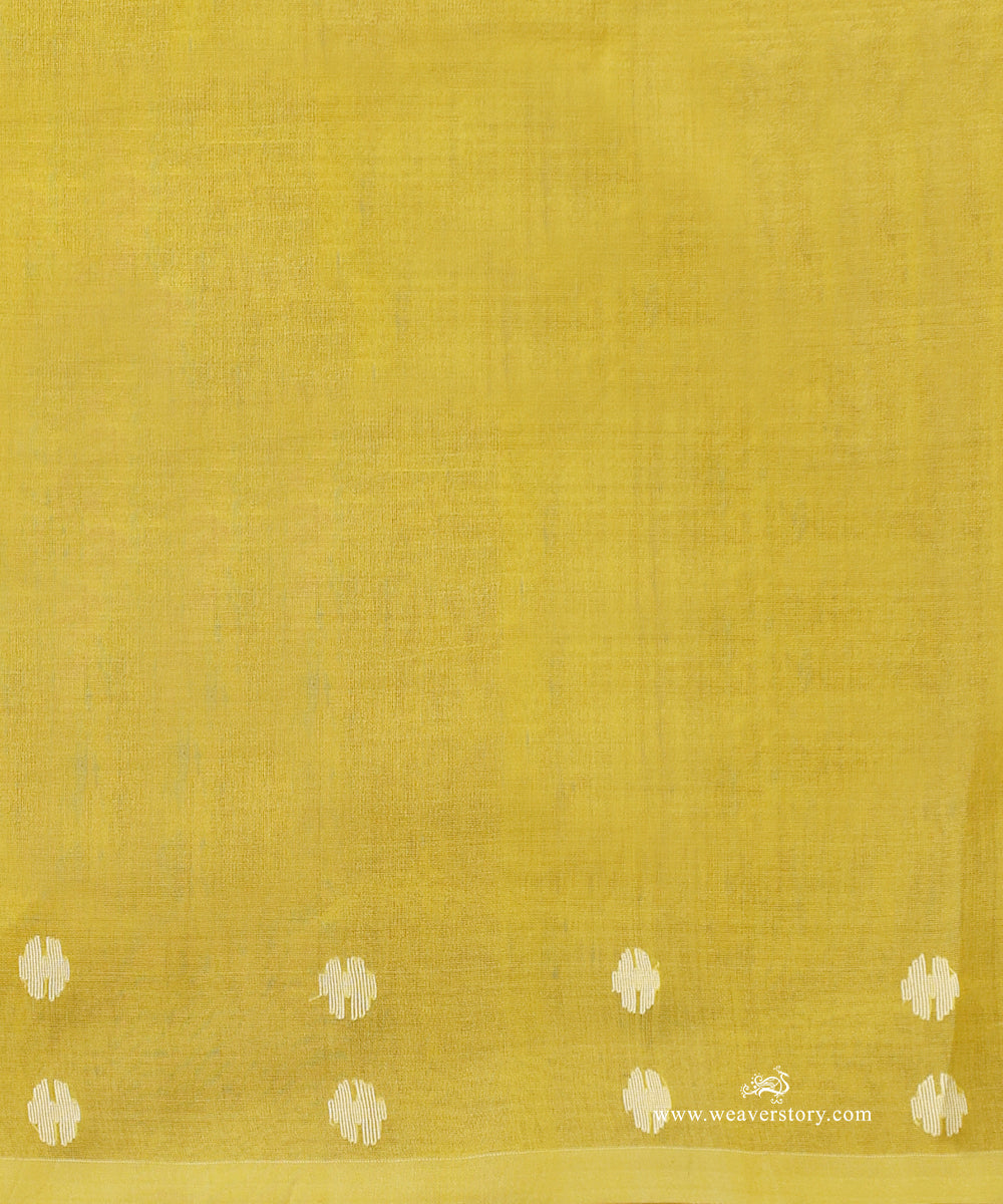 Lemon_Yellow_Handloom_Pure_Silk_Muslin_Booti_Dhakai_Jamadani_Saree_And_Leafs_Motifs_On_Pallu_WeaverStory_05