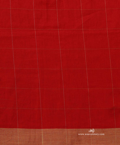 Red_Handloom_Pure_Mulmul_Dhakai_Jamdani_Saree_With_Check_Pattern_And_Flower_Boota_WeaverStory_05