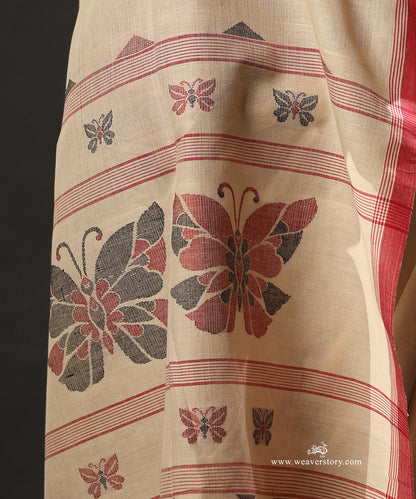 Beige_Handloom_Pure_Mulmul_Dhakai_Jamdani_Saree_With_Butterfly_Motifs_WeaverStory_05