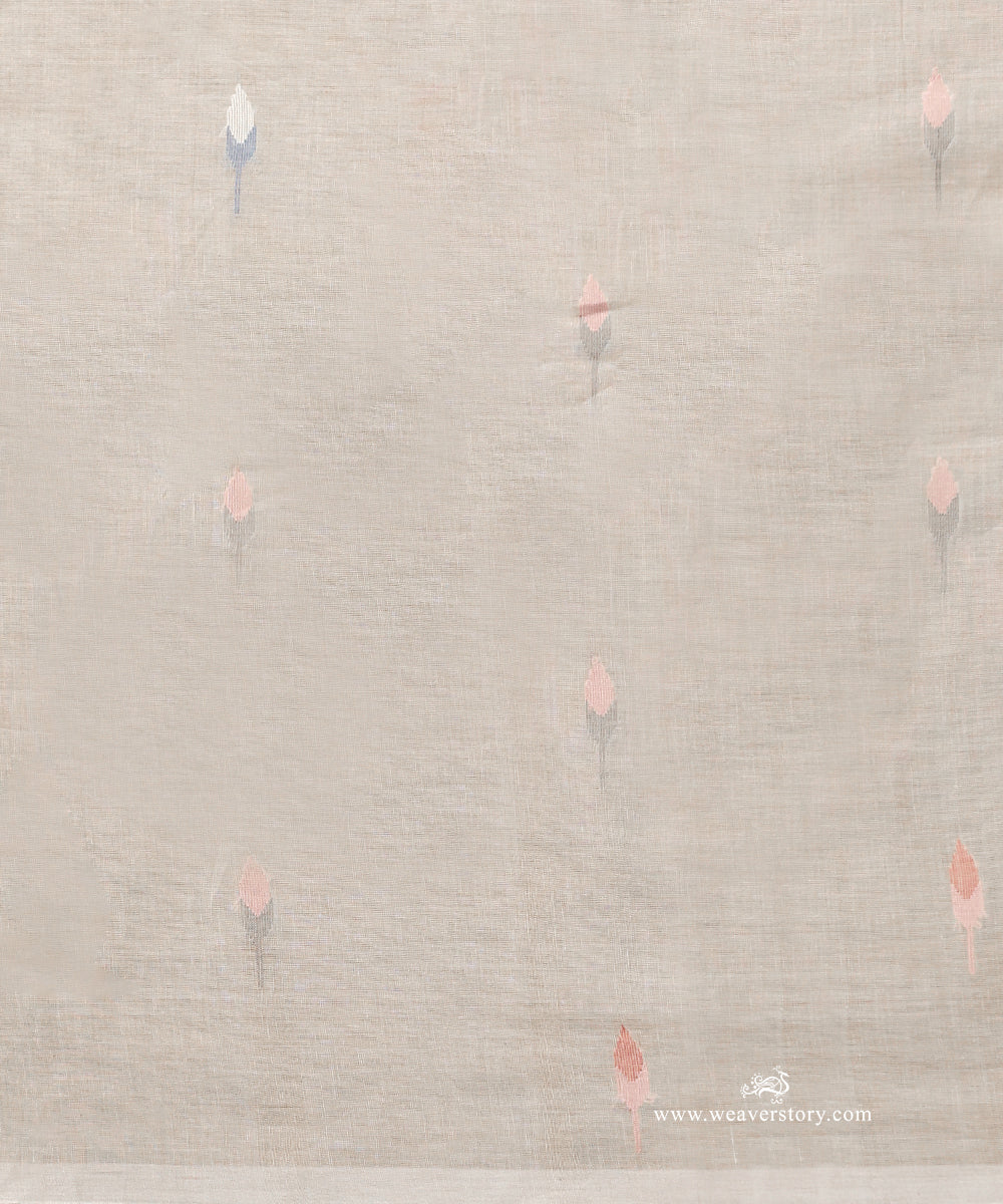 White_Handloom_Pure_Handspun_Cotton_Dhakai_Jamdani_Saree_With_Small_Tulip_Motifs_And_Flower_Palla_WeaverStory_06