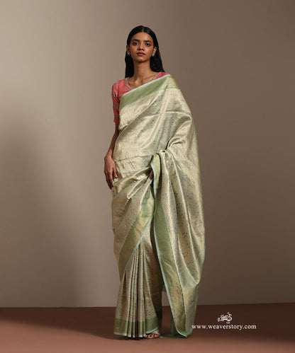 Saga_Green_Handloom_Pure_Soft_Katan_Silk_Banarasi_Saree_Kimkhab_Saree_With_Floral_Meena_Jall_And_Contrast_Border_WeaverStory_01