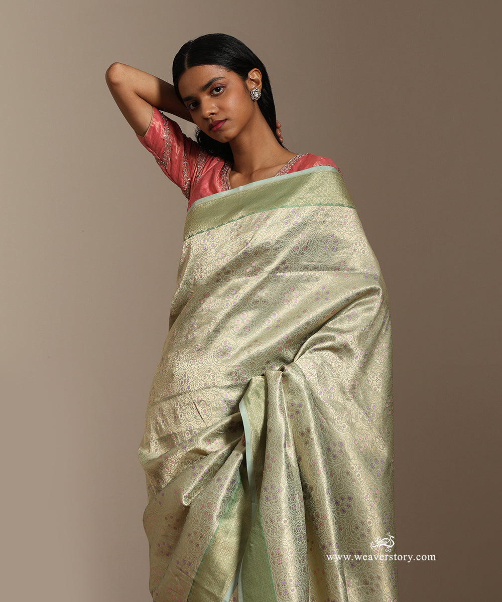 Saga_Green_Handloom_Pure_Soft_Katan_Silk_Banarasi_Saree_Kimkhab_Saree_With_Floral_Meena_Jall_And_Contrast_Border_WeaverStory_02