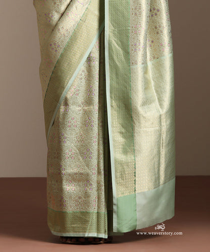 Saga_Green_Handloom_Pure_Soft_Katan_Silk_Banarasi_Saree_Kimkhab_Saree_With_Floral_Meena_Jall_And_Contrast_Border_WeaverStory_04
