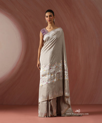 Grey_Handloom_Pure_Katan_Silk_Banarasi_Kadhwa_Scalloped_Saree_With_Multicolour_Meena_WeaverStory_01