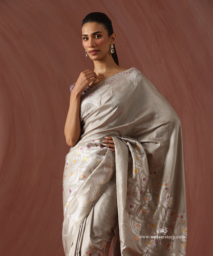 Grey_Handloom_Pure_Katan_Silk_Banarasi_Kadhwa_Scalloped_Saree_With_Multicolour_Meena_WeaverStory_02