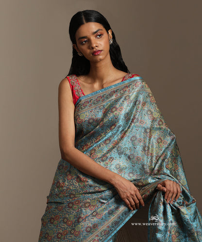 Ice_Blue_Handloom_Pure_Katan_Silk_Tanchoi_Jamawar_Saree_With_Allover_Multi_Colour_Floral_Jall_WeaverStory_02
