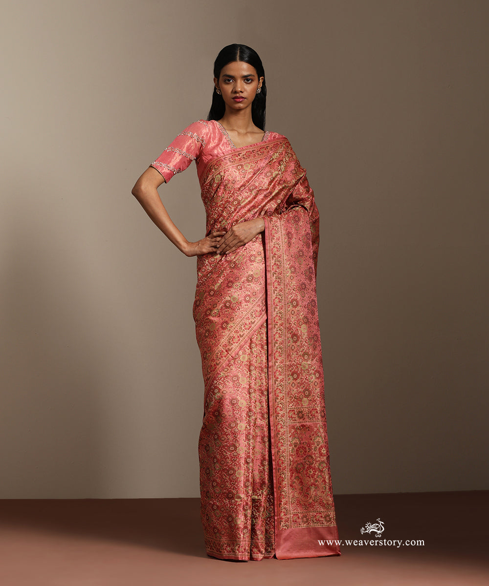 Old_Rose_Handloom_Pure_Katan_Silk_Tanchoi_Jamawar_Saree_With_Allover_Floral_Jall_WeaverStory_01