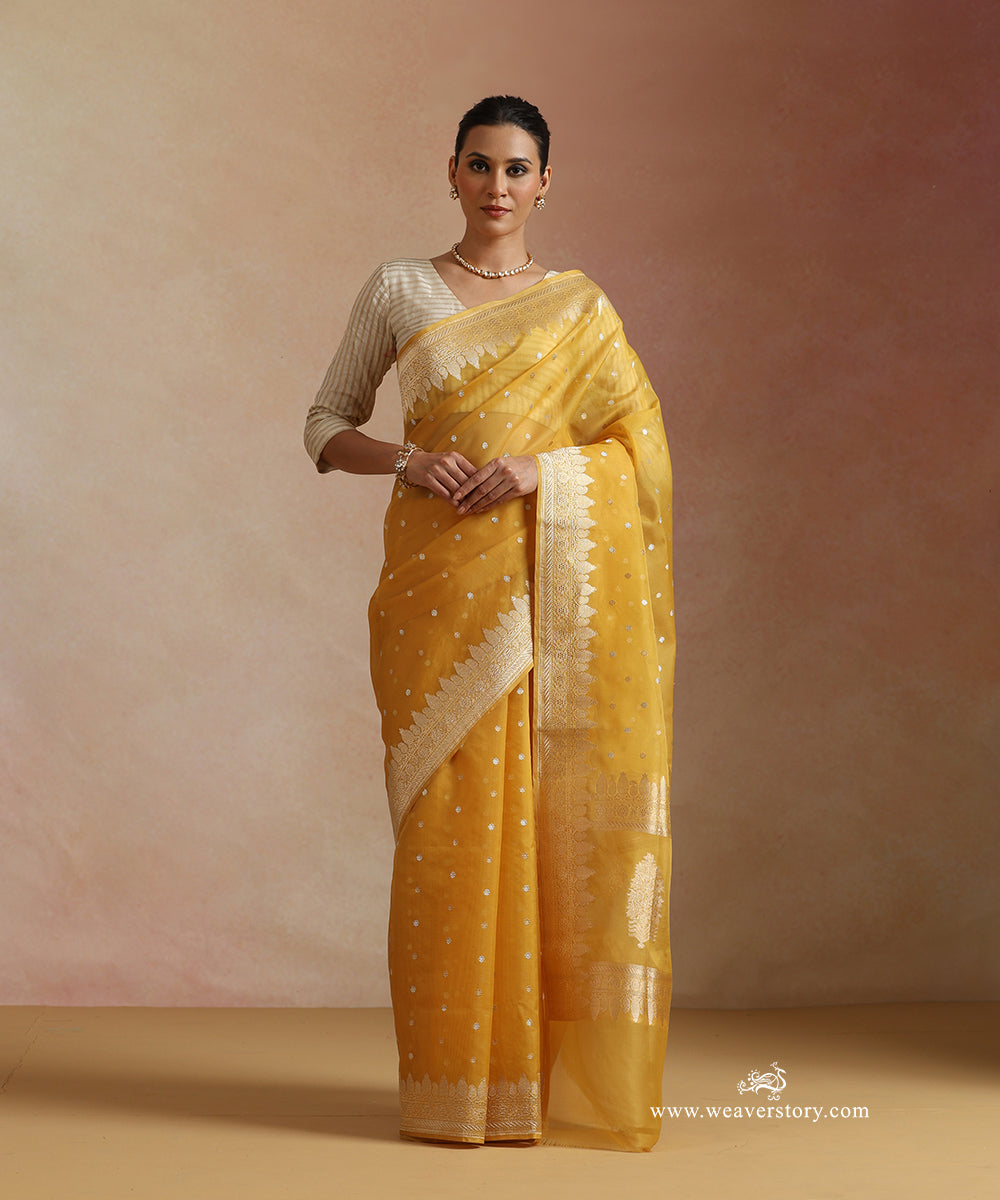 Mustard_Pure_Kora_Silk_Banarasi_Saree_With_Kadhwa_Sona_Rupa_Booti_WeaverStory_02
