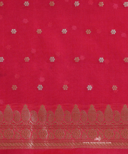 Hot_Pink_Pure_Kora_Silk_Banarasi_Saree_With_Kadhwa_Leaf_Boota_And_Guldasta_Motif_On_Pallu_WeaverStory_05