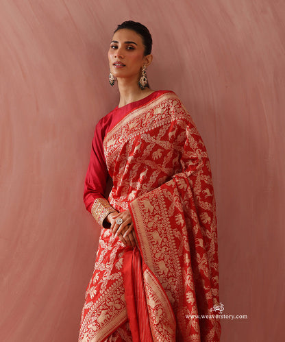 Red_Handloom_Pure_Katan_Silk_Kadhwa_Shikargah_Jaal_Saree_WeaverStory_02