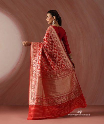 Red_Handloom_Pure_Katan_Silk_Kadhwa_Shikargah_Jaal_Saree_WeaverStory_03