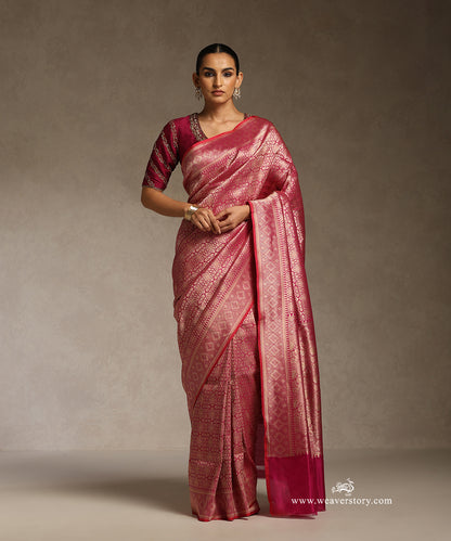 Pink_Handloom_Pure_Katan_Silk_Kimkhab_Banarasi_Saree_With_Orangish-Red_Selvedge_WeaverStory_01