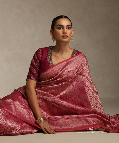 Pink_Handloom_Pure_Katan_Silk_Kimkhab_Banarasi_Saree_With_Orangish-Red_Selvedge_WeaverStory_02