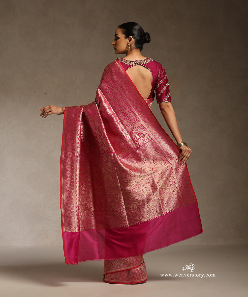 Pink_Handloom_Pure_Katan_Silk_Kimkhab_Banarasi_Saree_With_Orangish-Red_Selvedge_WeaverStory_03