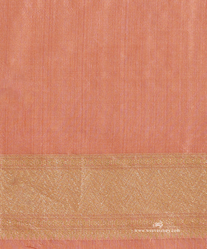 Peach Handloom Pure Katan Silk Kimkhab Banrasi Saree With Safron Border