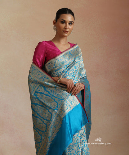Firozi_Handloom_Pure_Katan_Silk_Kimkhab_Banrasi_Saree_With_Flower_Jall_WeaverStory_01