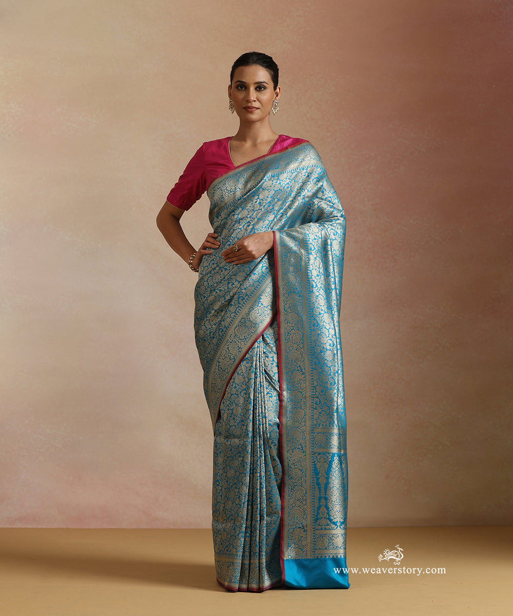 Firozi_Handloom_Pure_Katan_Silk_Kimkhab_Banrasi_Saree_With_Flower_Jall_WeaverStory_02