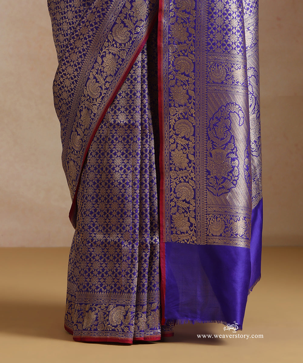 Electric_Blue_Handloom_Pure_Katan_Silk_Kimkhab_Banrasi_Saree_With_Samll_Flower_WeaverStory_04