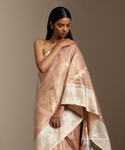 Soft_Pink_Handloom_Pure_Tissue_Silk_Cockatail_Motif_Saree_With_Duck_Motif_On_Border_And_Red_Meena_WeaverStory_02