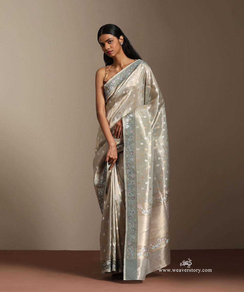 Pastal_Green_Handloom_Pure_Tissu_Silk_Banarasi_Saree_With_Gold_Silver_Boota_And_Contrst_Meenakari_Border_WeaverStory_01
