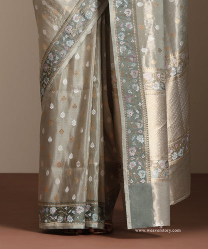 Pastal_Green_Handloom_Pure_Tissu_Silk_Banarasi_Saree_With_Gold_Silver_Boota_And_Contrst_Meenakari_Border_WeaverStory_04