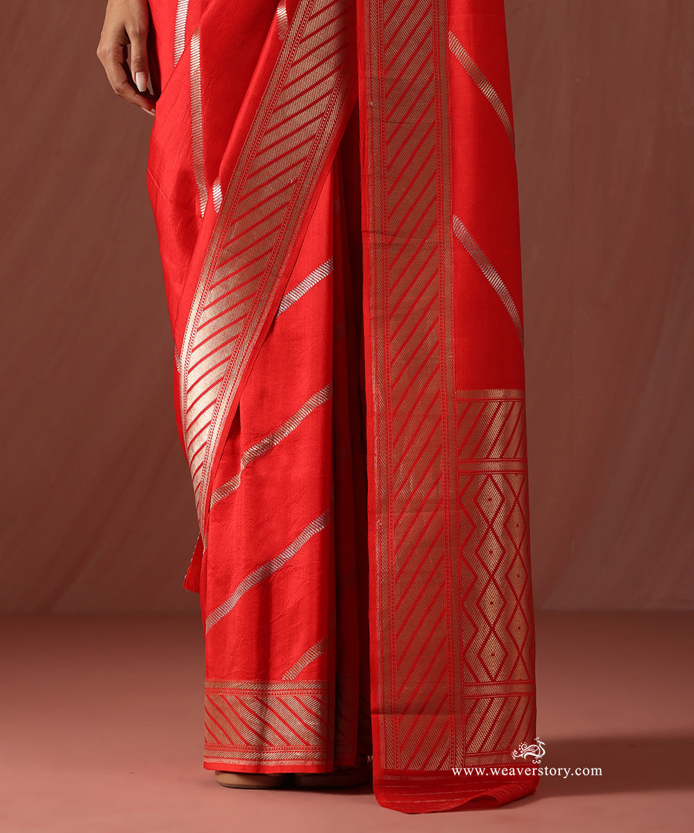Red_Handloom_Pure_Katan_Silk_Saree_With_Gold_Silver_Stripes_WeaverStory_04