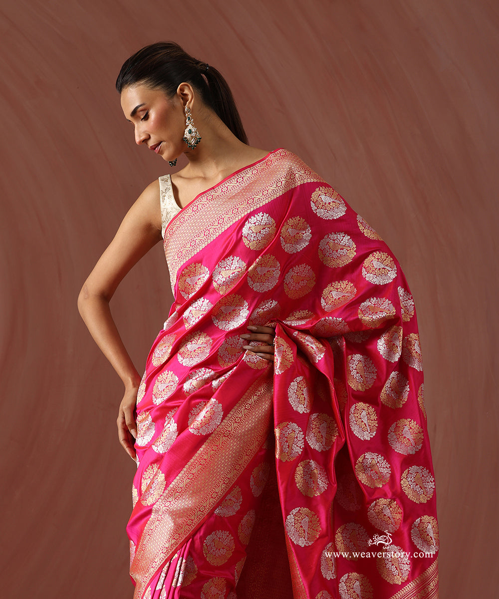 Pink_Handloom_Pure_Katan_Silk_Banarasi_Saree_With_Kadhwa_Birds_Boota_WeaverStory_02