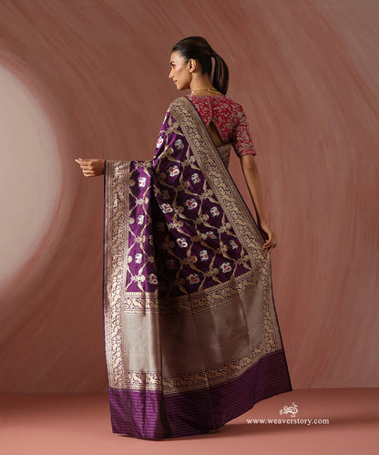 Purple_Handloom_Pure_Katan_Silk_Banarasi_Kadhwa_Jaal_Saree_With_Elephant_And_Peacock_Motifs_WeaverStory_03