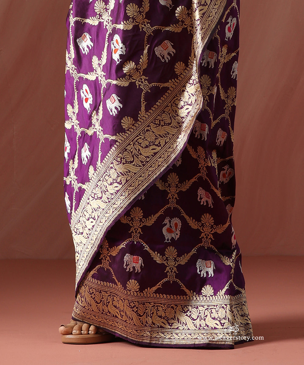 Purple_Handloom_Pure_Katan_Silk_Banarasi_Kadhwa_Jaal_Saree_With_Elephant_And_Peacock_Motifs_WeaverStory_04