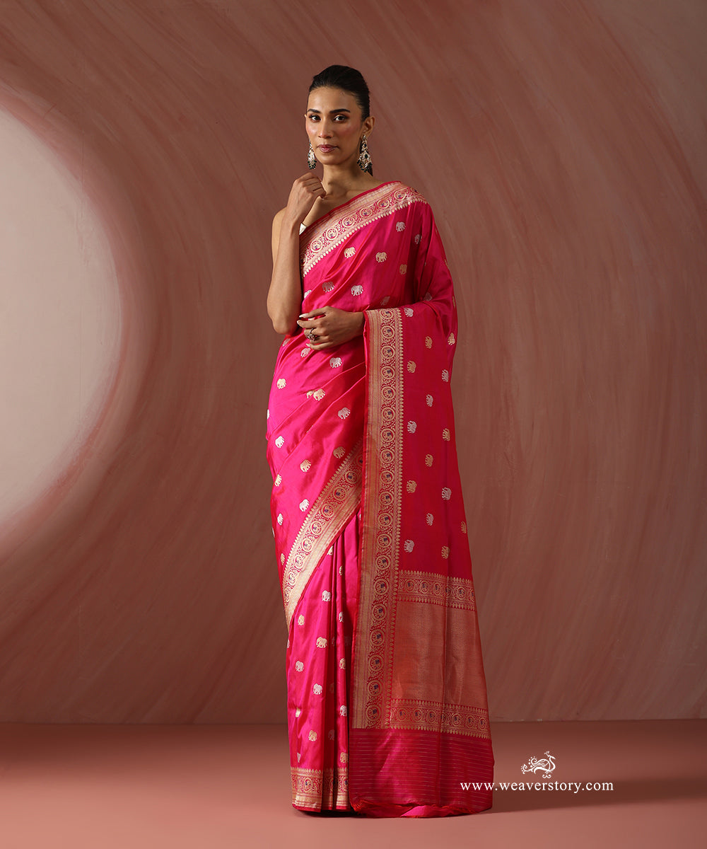 Rani_Pink_Handloom_Pure_Katan_Silk_Banarasi_Kadhwa_Saree_With_Elephant_Booti_And_Purple_Meena_WeaverStory_01