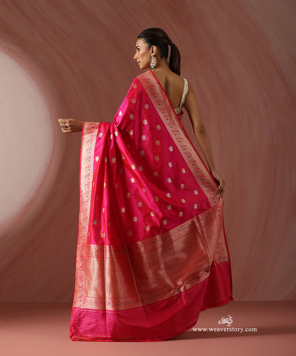 Rani_Pink_Handloom_Pure_Katan_Silk_Banarasi_Kadhwa_Saree_With_Elephant_Booti_And_Purple_Meena_WeaverStory_03