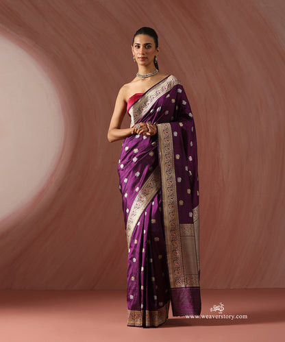 Purple_Handloom_Pure_Katan_Silk_Banarasi_Kadhwa_Saree_With_Elephant_Booti_And_Pink_Meena_WeaverStory_01