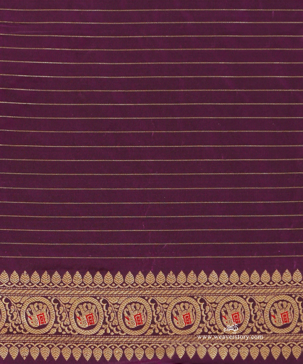Purple_Handloom_Pure_Katan_Silk_Banarasi_Kadhwa_Saree_With_Rabbit_Booti_And_Meenakar_Elephant_On_Border_WeaverStory_05