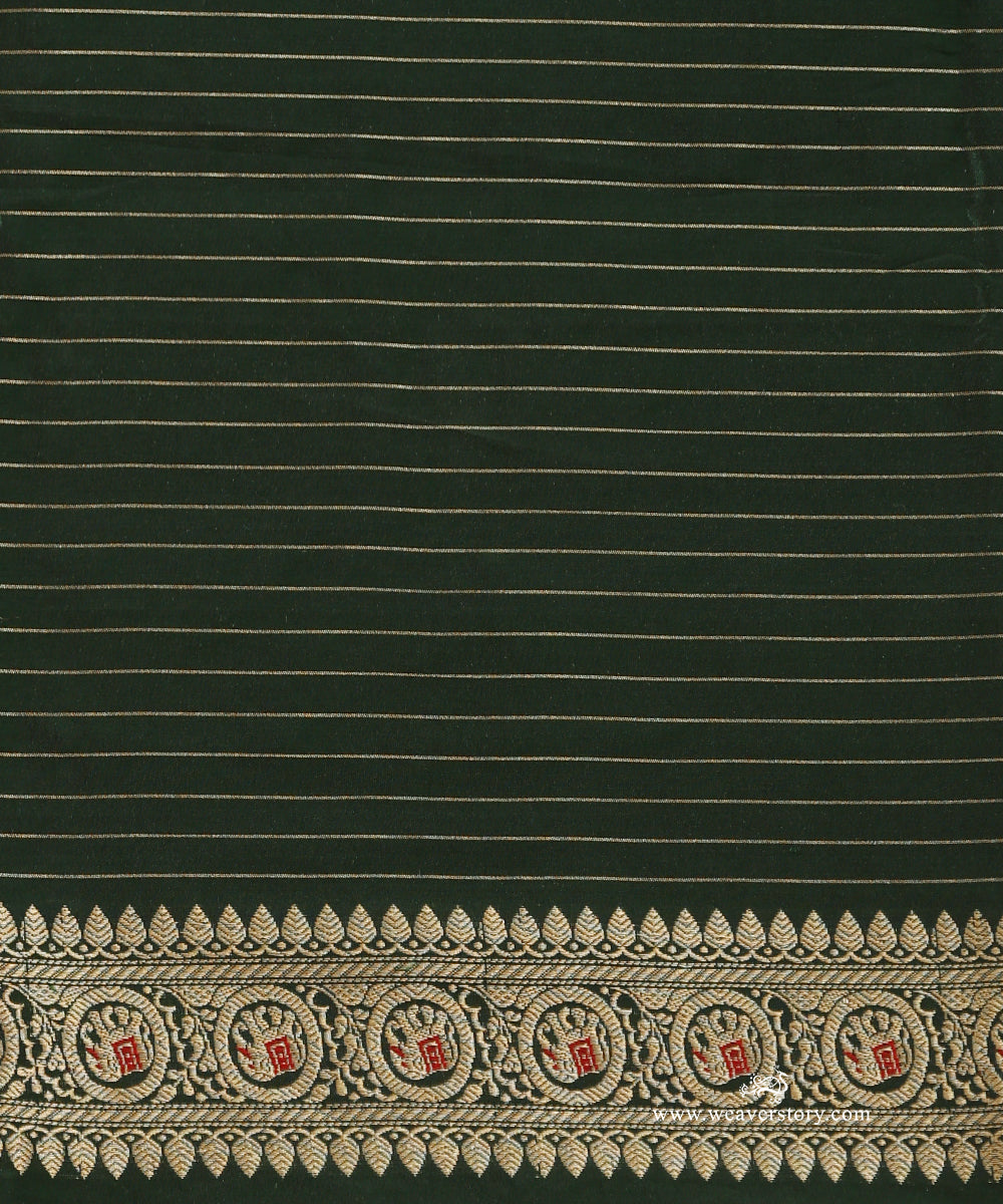 Bottle_Green_Handloom_Pure_Katan_Silk_Banarasi_Kadhwa_Rabbit_Booti_Saree_With_Meenakar_Elephant_On_Border_WeaverStory_05