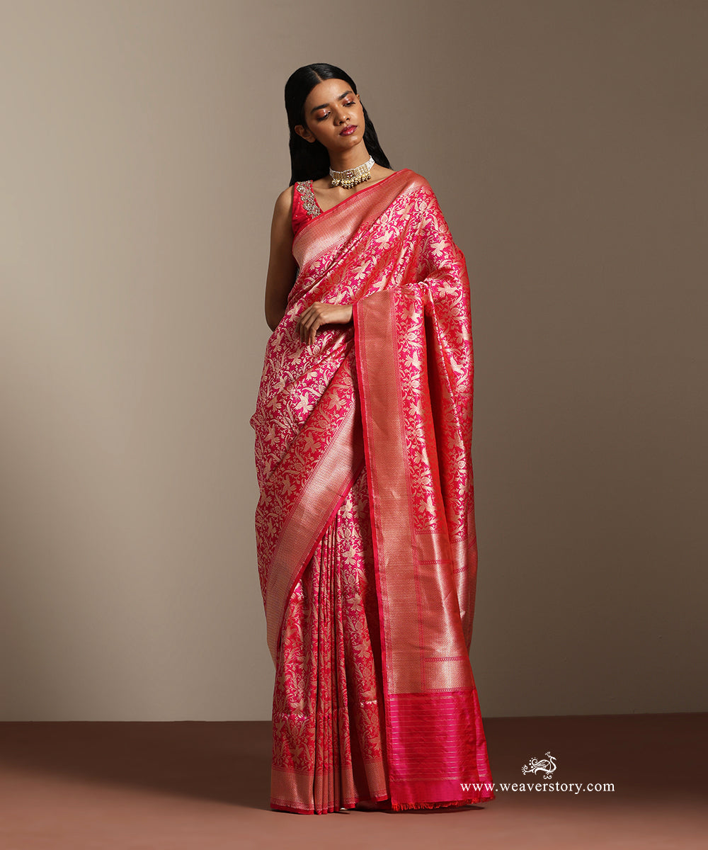 Pink_Handloom_Pure_Katan_Silk_Banarasi_Kimkhab_Birds_Motifs_Saree_WeaverStory_01