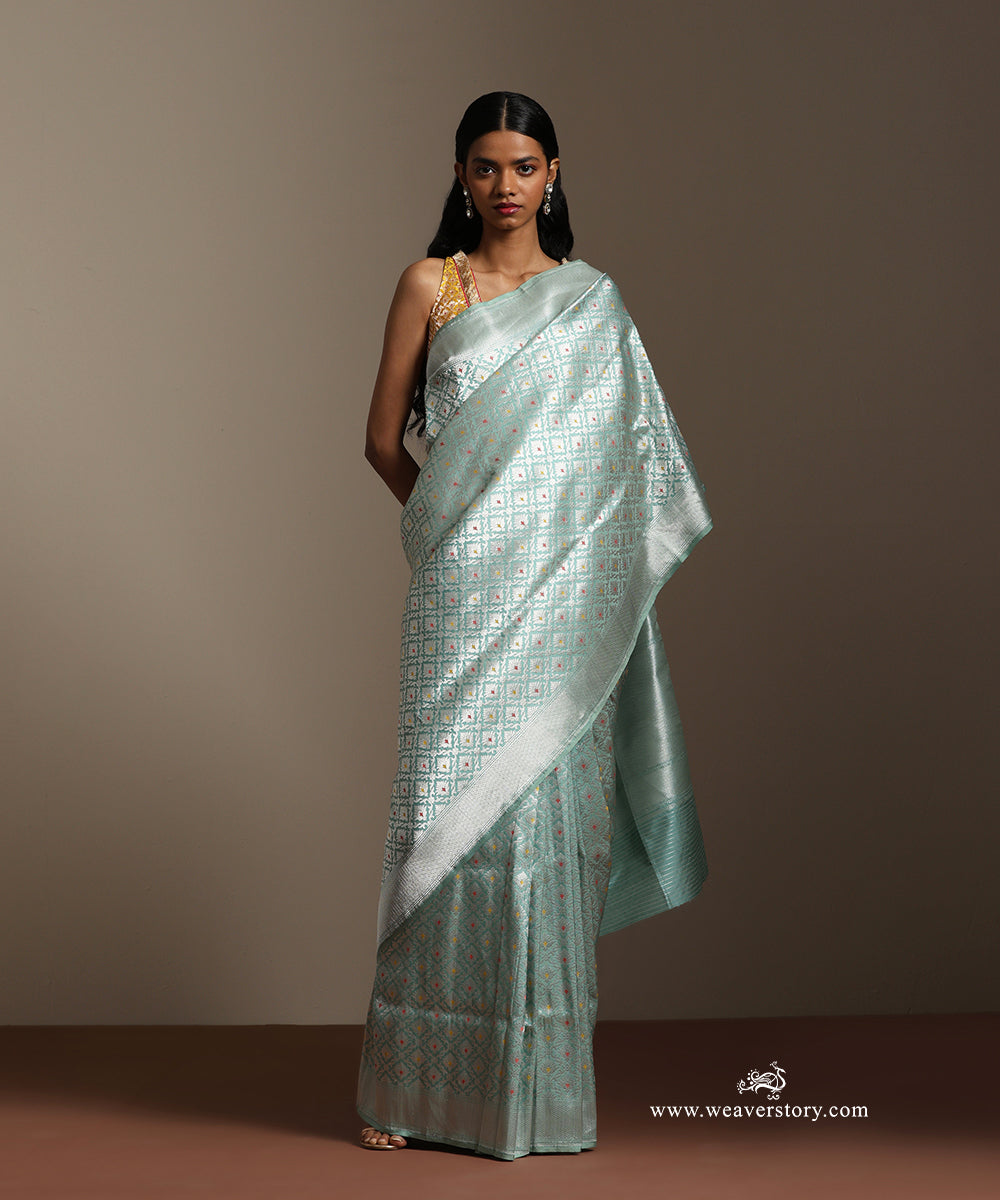 Ice_Blue_Handloom_Pure_Katan_Silk_Banarasi_Meenakari_Kimkhab_Saree_With_Solver_Zari_WeaverStory_01