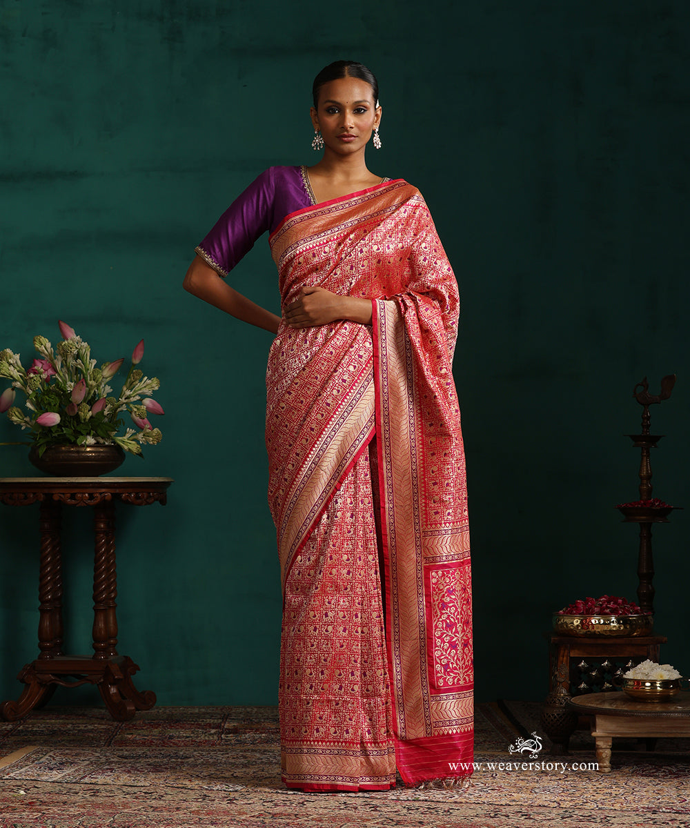 Pink_Handloom_Real_Zari_Pure_Katan_Silk_Banarasi_Saree_With_Small_Elephant_And_Peacock_Motifs_With_Purple_Meena_WeaverStory_02