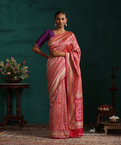 Pink_Handloom_Real_Zari_Pure_Katan_Silk_Banarasi_Saree_With_Small_Elephant_And_Peacock_Motifs_With_Purple_Meena_WeaverStory_02