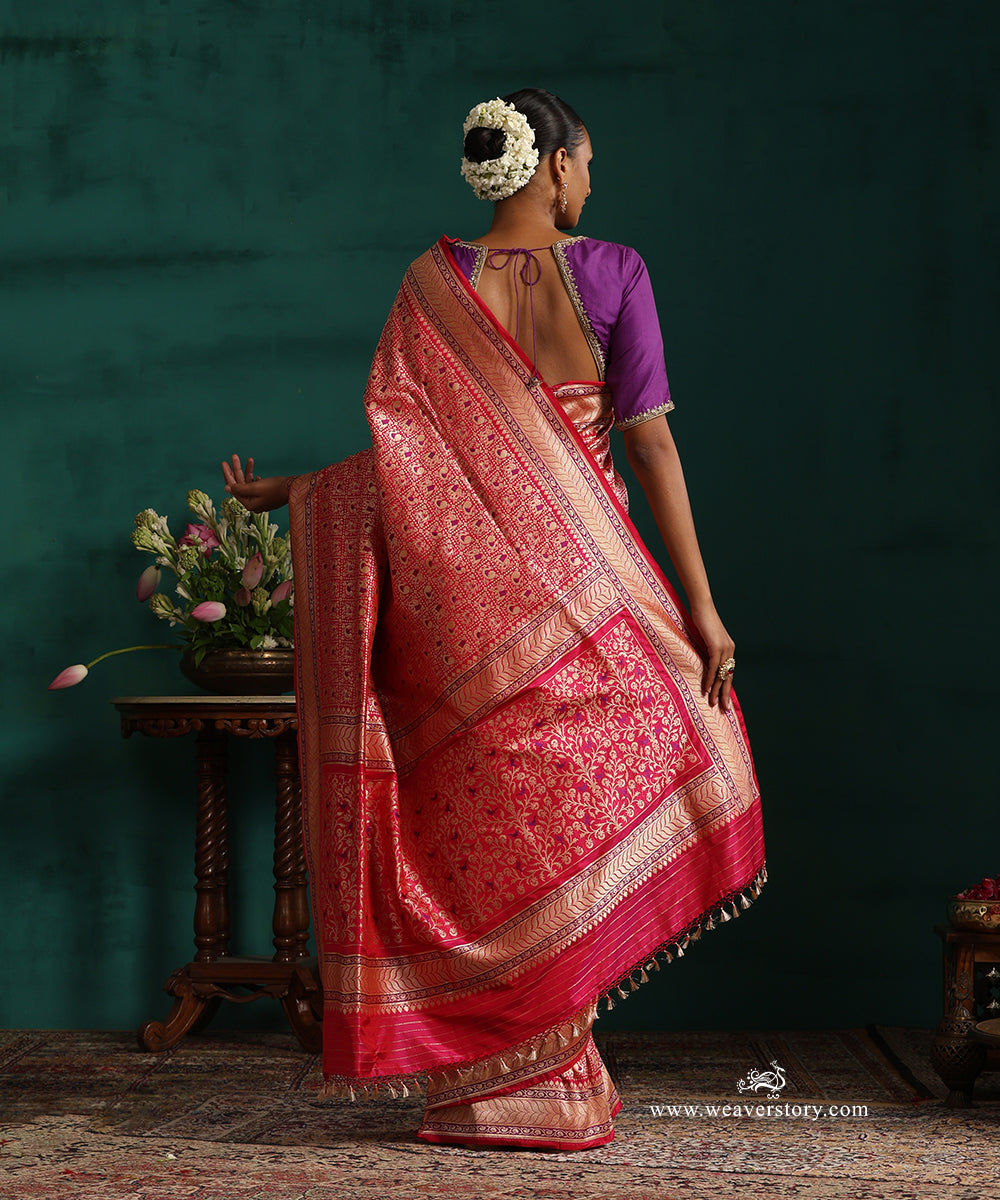 Pink_Handloom_Real_Zari_Pure_Katan_Silk_Banarasi_Saree_With_Small_Elephant_And_Peacock_Motifs_With_Purple_Meena_WeaverStory_03