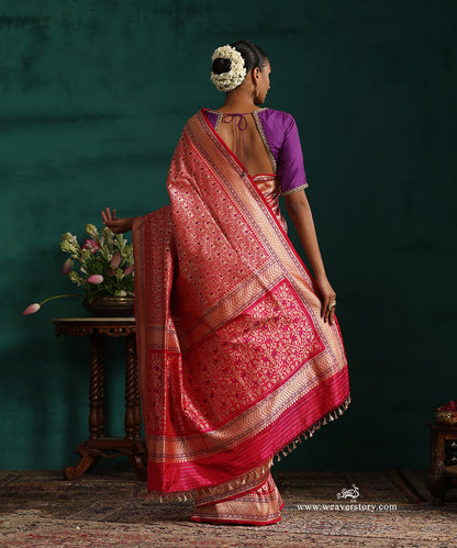 Pink_Handloom_Real_Zari_Pure_Katan_Silk_Banarasi_Saree_With_Small_Elephant_And_Peacock_Motifs_With_Purple_Meena_WeaverStory_03